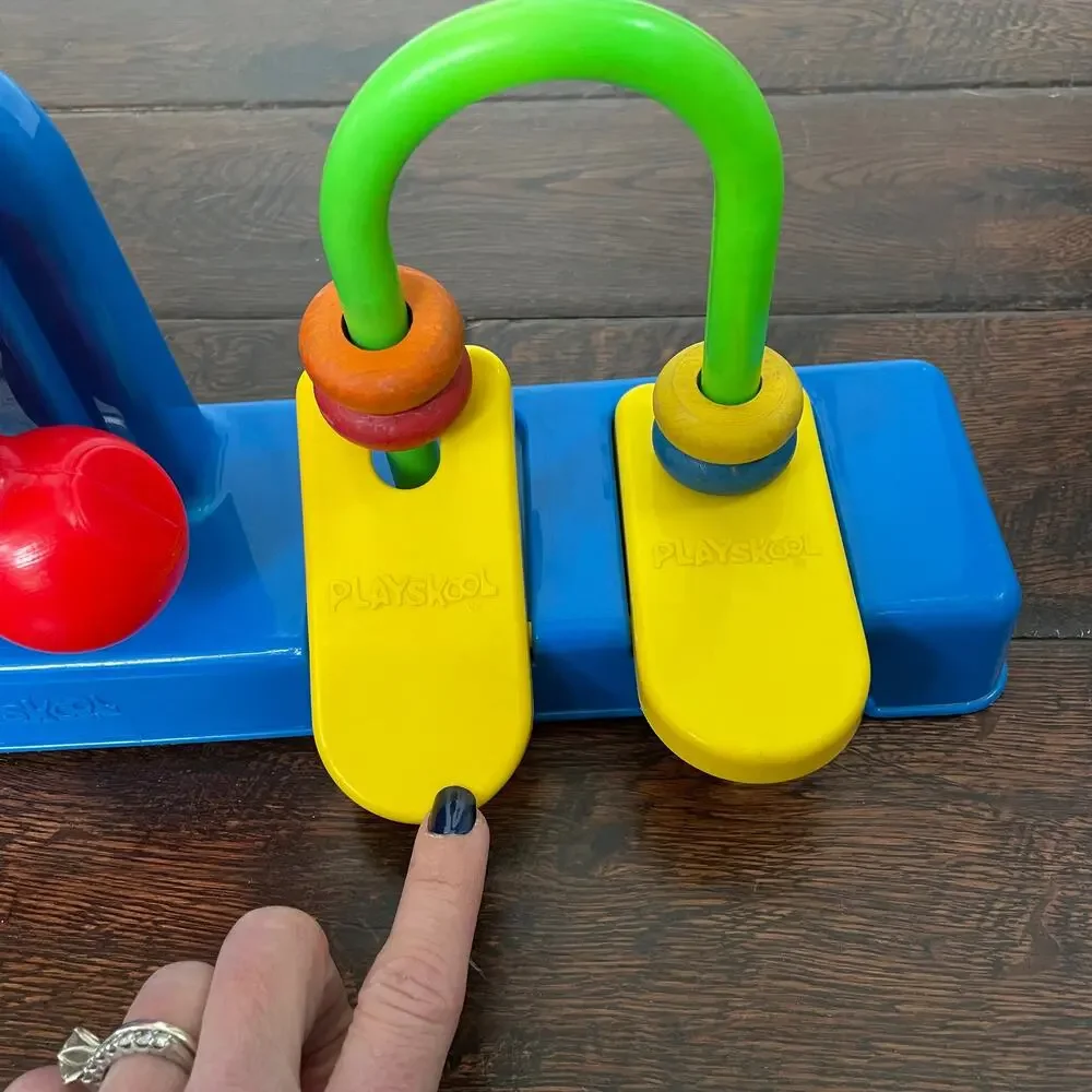Vintage Playskool Toy Toddlers Red Spinning Wheel Wooden Ring Slide Development
